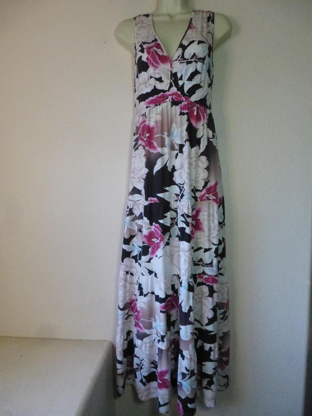 Garnet Hill Dress Womens Medium Long Tiered Garden Floral Maxi Sleeveless Boho